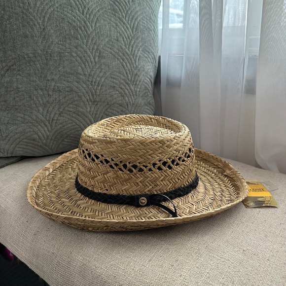 NWT Goldcoast Sunwear Rush Gambler Natural Straw Wicker Fedora Summer Beach Hat - Picture 1 of 13
